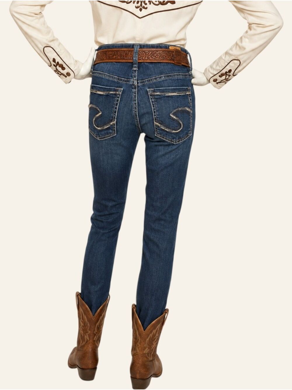 Silver Jeans Avery Straight W27 L30 Dark Wash Western Cowgirl Jeans - Picture 3 of 10